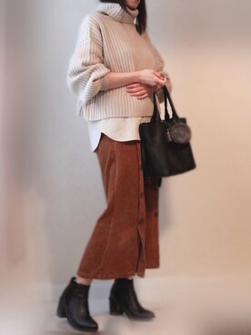 「UNIQLO（ユニクロ）のワッフルクルーネックT（長袖）（Tシャツ/カットソー）」を使った、kさん（レディース・158cm）の冬コーディネート