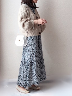 「ケーブルカーディガン」｜「アイテム（その他）」を使った、kさん（レディース・158cm）の春コーディネート