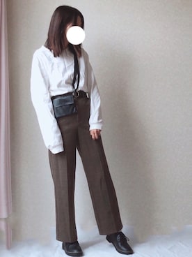 「クルーネック」｜「アイテム（シャツワンピース）」を使った、kさん（レディース・158cm）の秋コーディネート