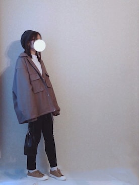 「fifth（フィフス）のフェイクレザー巾着バッグ（ハンドバッグ）」を使った、kさん（レディース・158cm）の秋コーディネート