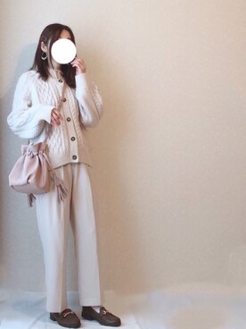 「ケーブルカーディガン」｜「アイテム（アクセサリー）」を使った、kさん（レディース・158cm）の冬コーディネート
