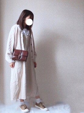 「ケーブルカーディガン」｜「アイテム（ワンピース/ドレス）」を使った、kさん（レディース・158cm）の冬コーディネート