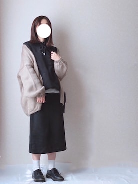 「ケーブルカーディガン」｜「アイテム（その他シューズ）」を使った、kさん（レディース・158cm）の冬コーディネート