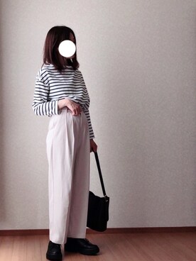 「coca（coca）（コカ）の【WEB限定セール】＼WEB限定新色／ボーダーボートネックトップス/オーガニックコットン混（Tシャツ/カットソー）」を使った、kさん（レディース・158cm）の春コーディネート