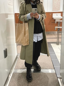 「メンズライクコーデ」｜「アイテム（トレンチコート）」を使った、moepiさん（レディース・157cm）の冬コーディネート