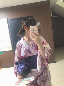「しまむら（シマムラ）のアイテム（浴衣）」を使った、ぴーちさん（レディース・159cm）の夏コーディネート