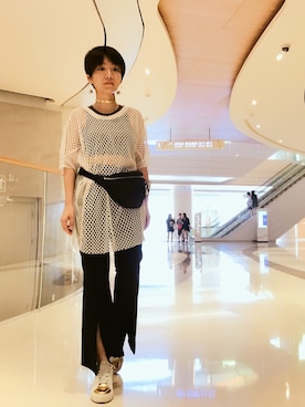 「MONKI（モンキ）のアイテム（ピアス（両耳用））」を使った、Evaさん（レディース・155cm）の夏コーディネート