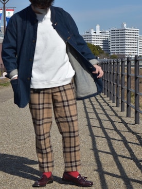 「Eddie Bauer（エディーバウアー）のアイテム（ノーカラージャケット）」を使った、ひじさん（メンズ・171cm）の冬コーディネート