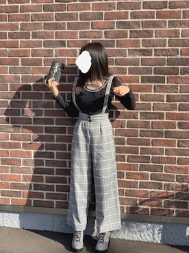 「グレンチェック」｜「アイテム（財布/小物）」を使った、さくさくぱんださん（レディース・162cm）の秋コーディネート