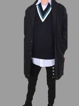 「いいね返し」｜「アイテム（チェスターコート）」を使った、いす。さん（メンズ・171cm）の冬コーディネート