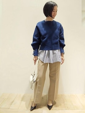 「qualite（カリテ）のコットン2重織ストレートパンツ（チノパンツ）」を使った、Chieさん（レディース・164cm）の冬コーディネート