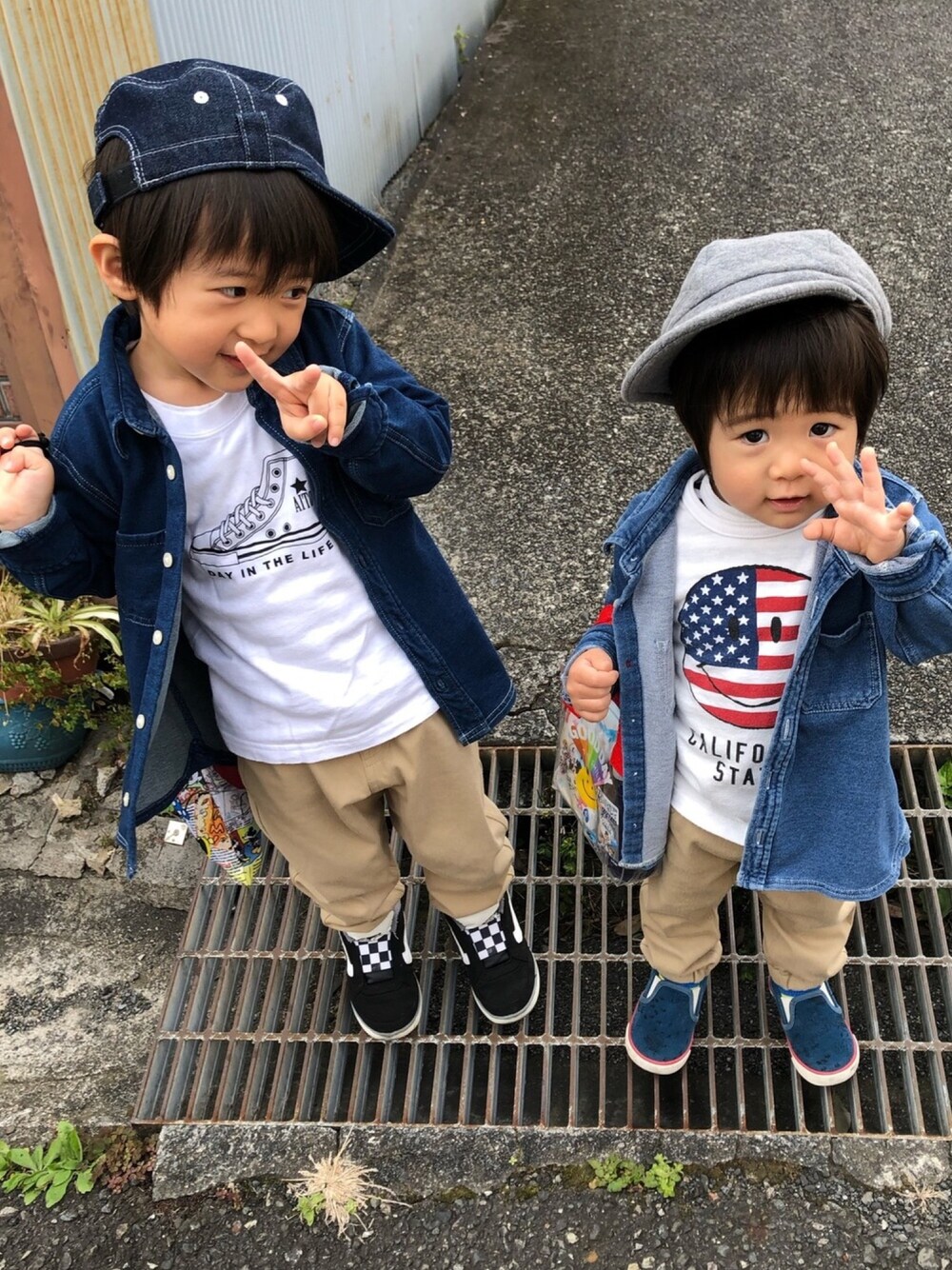 「男の子コーデ、はるコーデ、無印良品」｜「無印良品のアイテム（シャツ/ブラウス、ブルー系）」を使った、aito☆hayatoさん（キッズ・110cm）の春コーディネートの1枚目の写真