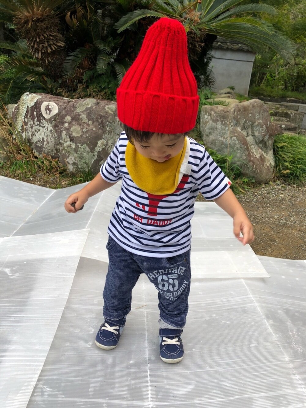 「daddy oh daddy、ニット帽コーデ」｜「Daddy Oh Daddyのアイテム（Tシャツ/カットソー、その他）」を使った、aito☆hayatoさん（キッズ・110cm）の秋コーディネートの1枚目の写真