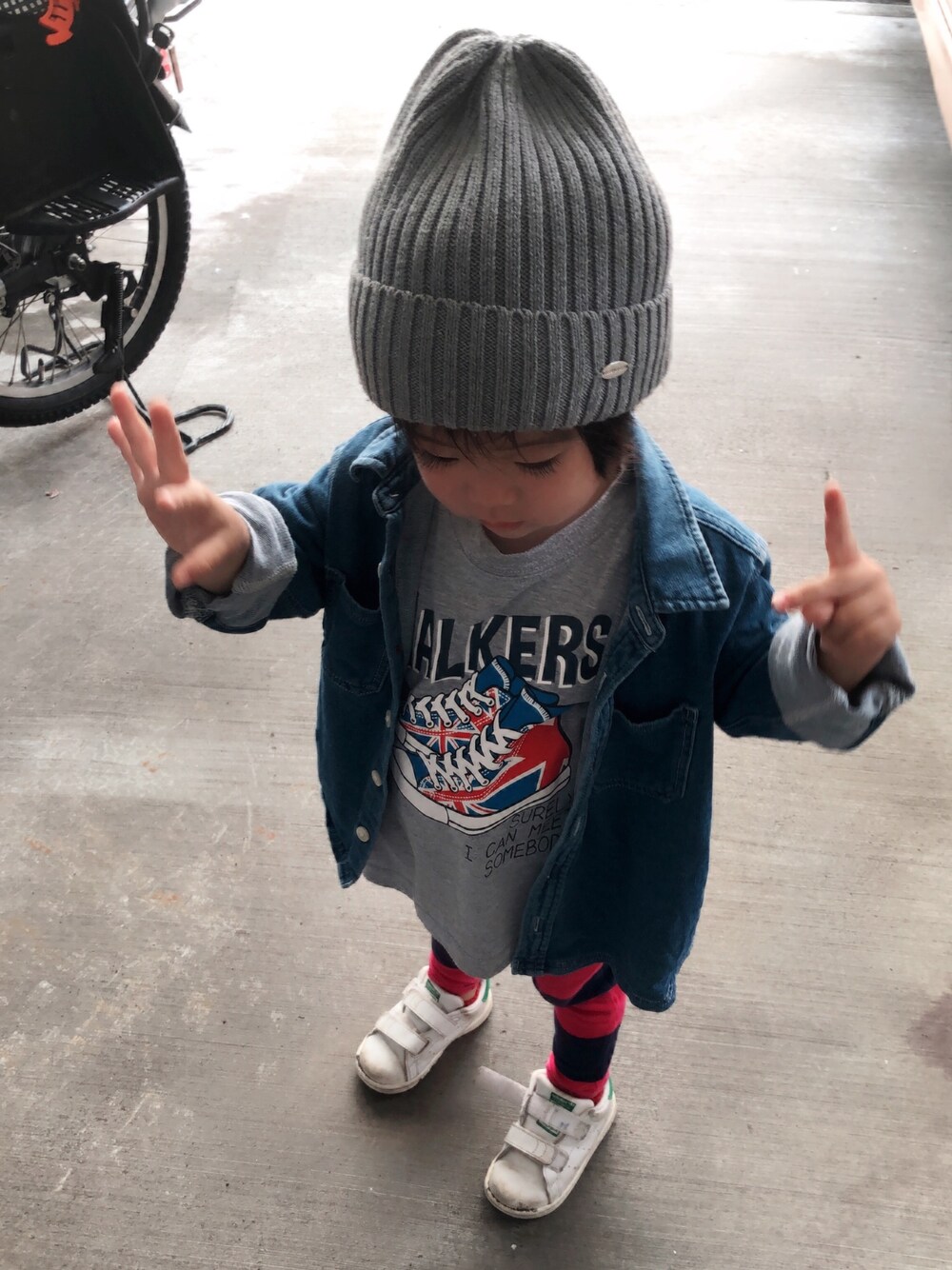 「GLOBAL WORK、無印良品、Ralph Lauren、adidas」｜「無印良品のアイテム（シャツ/ブラウス、ブルー系）」を使った、aito☆hayatoさん（キッズ・110cm）の秋コーディネートの1枚目の写真