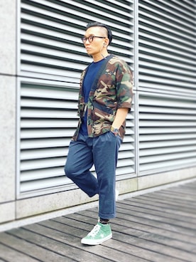 「oqLiq（オークリック）のアイテム（その他アウター）」を使った、Colorholic manさん（メンズ・172cm）の春コーディネート