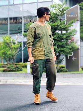 「plain-me（プレインミー）のアイテム（カーゴパンツ）」を使った、Colorholic manさん（メンズ・172cm）の夏コーディネート
