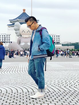 「Gregory」｜「アイテム（デニムジャケット）」を使った、Colorholic manさん（メンズ・172cm）の冬コーディネート