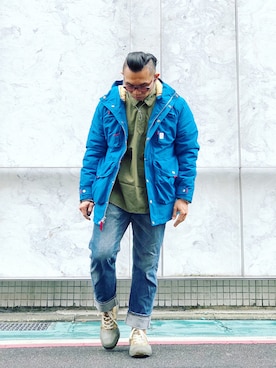 「EDWIN」｜「アイテム（マウンテンパーカー）」を使った、Colorholic manさん（メンズ・172cm）の冬コーディネート