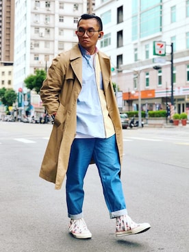 「UNIQLO JW ANDERSON」｜「アイテム（トレンチコート）」を使った、Colorholic manさん（メンズ・172cm）の秋コーディネート