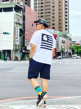 「MANASTASH」｜「アイテム（ハンチング/ベレー帽）」を使った、Colorholic manさん（メンズ・172cm）の夏コーディネート