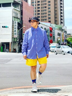 「URBAN OUTFITTERS（アーバンアウトフィッターズ）のアイテム（その他パンツ）」を使った、Colorholic manさん（メンズ・172cm）の夏コーディネート