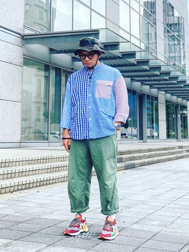 「White Mountaineering」｜「アイテム（ハンチング/ベレー帽）」を使った、Colorholic manさん（メンズ・172cm）の夏コーディネート