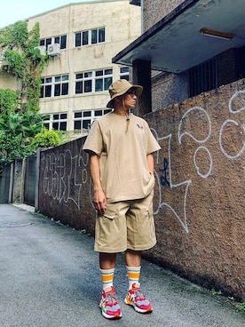 「White Mountaineering」｜「アイテム（キャップ）」を使った、Colorholic manさん（メンズ・172cm）の春コーディネート