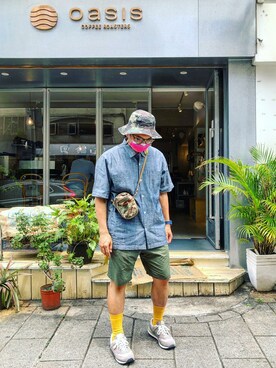 「niko and...（ニコアンド）のアイテム（ハンチング/ベレー帽）」を使った、Colorholic manさん（メンズ・172cm）の春コーディネート