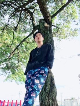 「ティントンのアイテム（その他トップス、ブラック系）」を使った、yuga.さん（メンズ・171cm）の秋コーディネート