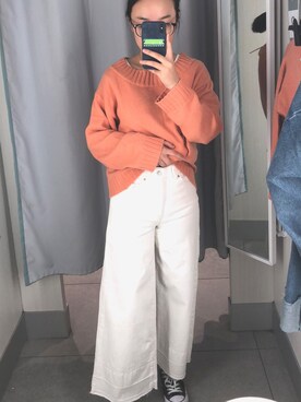 「H&M（エイチ・アンド・エム）のアイテム（パンツ、ホワイト系）」を使った、-小小小阿晴さん（レディース・162cm）の秋コーディネート