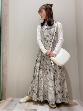 「ラウンドバッグ」｜「アイテム（ワンピース/ドレス）」を使った、minoriさん（レディース・147cm）の秋コーディネート