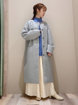 「Green　Parks（グリーンパークス）のアイテム（ノーカラーコート）」を使った、minoriさん（レディース・147cm）の冬コーディネート