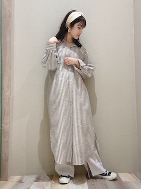 「スリットパンツ」｜「アイテム（シャツワンピース）」を使った、minoriさん（レディース・147cm）の春コーディネート
