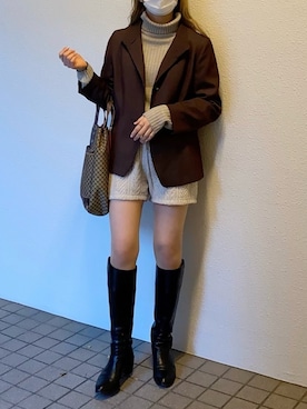 「ニットショートパンツ」｜「アイテム（ジャケット/アウター）」を使った、ayaka⚪️さん（レディース・156cm）の春コーディネート