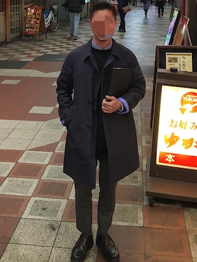 「nanamica（ナナミカ）のアイテム（ステンカラーコート）」を使った、みやひろさん（メンズ・165cm）の秋コーディネート