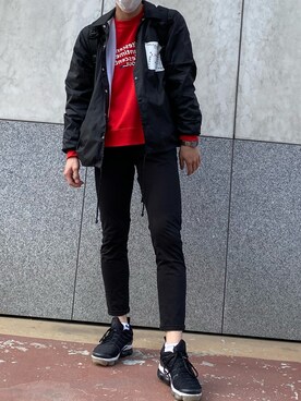 ブルゾンを使った 赤スウェット のメンズ人気ファッションコーディネート Wear