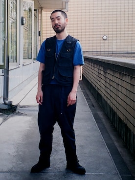 「Engineered Garments（エンジニアードガーメンツ）のアイテム（その他アウター）」を使った、Shin Okadaさん（メンズ・168cm）の夏コーディネート