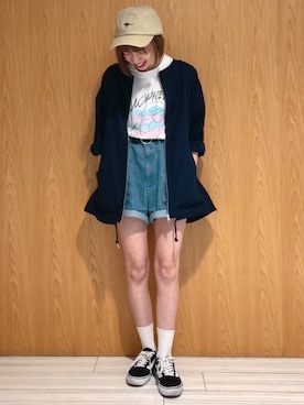 「RAGEBLUE（レイジブルー）のアイテム（キャップ）」を使った、ももたろうさん（レディース・151cm）の夏コーディネート