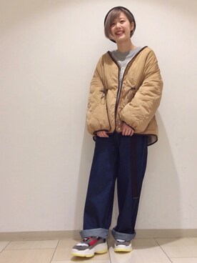 「AS KNOW AS PINKY（アズノゥアズピンキー）のアイテム（ブルゾン）」を使った、きっくさん（レディース・153cm）の秋コーディネート