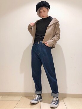 「AS KNOW AS PINKY（アズノゥアズピンキー）のアイテム（ライダースジャケット）」を使った、きっくさん（レディース・153cm）の秋コーディネート