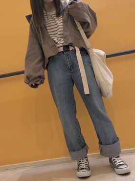 「アパレルスタッフ」｜「アイテム（その他アウター）」を使った、きっくさん（レディース・153cm）の春コーディネート