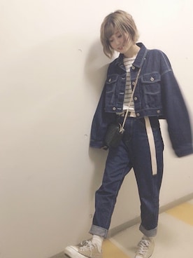 「AS KNOW AS PINKY（アズノゥアズピンキー）のアイテム（デニムジャケット）」を使った、きっくさん（レディース・153cm）の春コーディネート