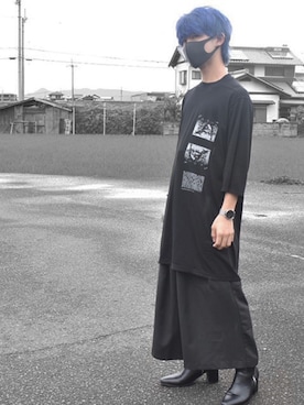 「DRKSHDW by RICK OWENS（ダークシャドウ バイ リックオウエンス）のアイテム（トップス）」を使った、きり。さん（メンズ・164cm）の夏コーディネート