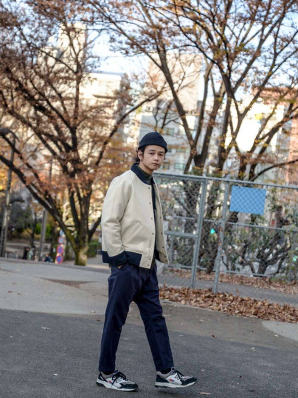 「PHINGERINのPHINGERIN - Melton Award Jacket（size - S）¥22000+tax（スタジャン、ホワイト系）」を使った、kodona_tokyoさん（メンズ・173cm）の冬コーディネートの1枚目の写真