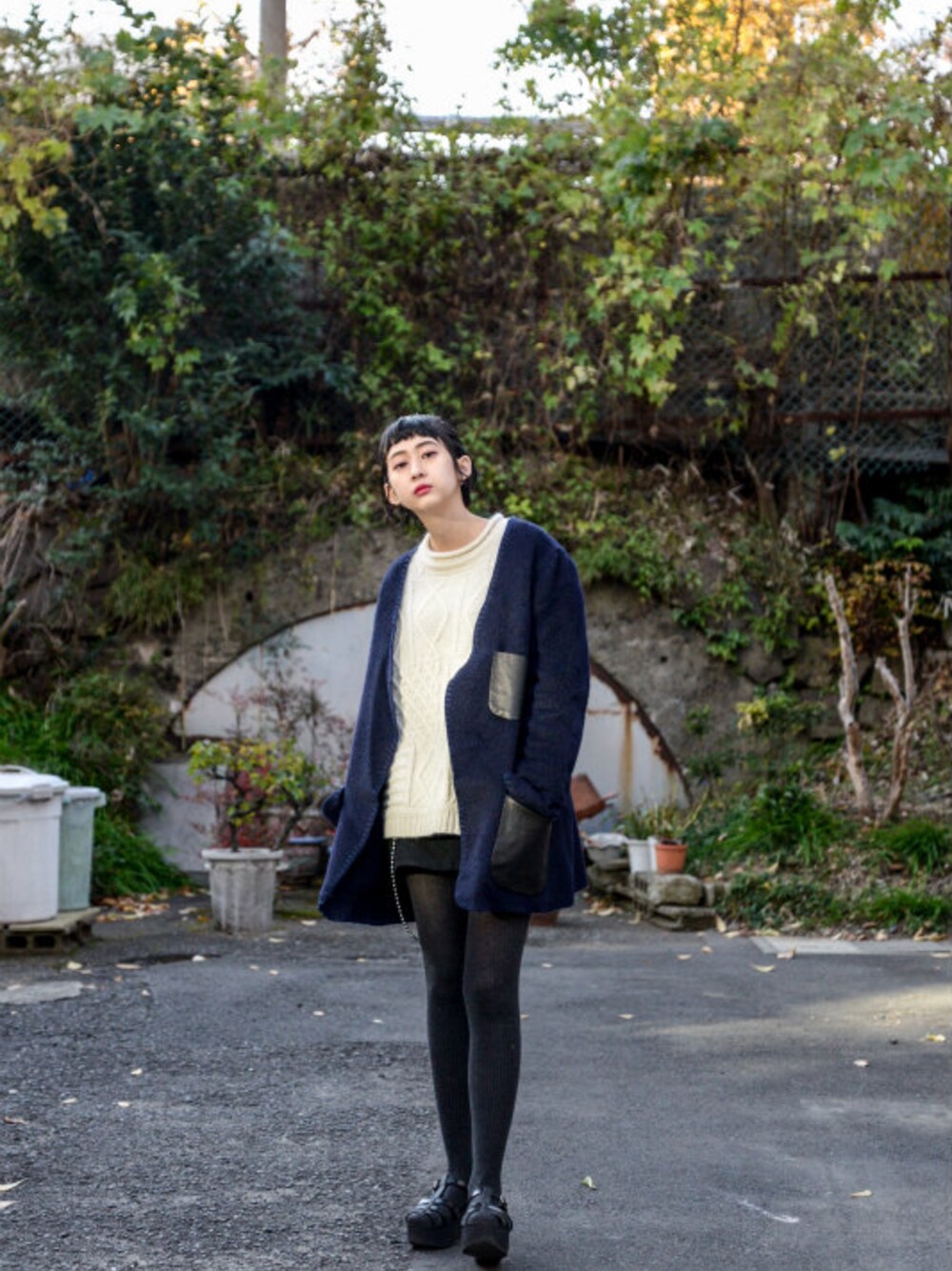 「BED J.W. FORDのBED J.W FORD - Alpaca Jacket（size - 0）¥16500+tax（その他アウター、ブルー系）」を使った、kodona_tokyoさん（レディース・160cm）の冬コーディネートの1枚目の写真