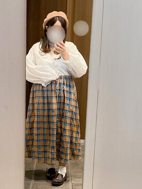 「袖ボリューム」｜「アイテム（ハンチング/ベレー帽）」を使った、繭さん（レディース・159cm）の秋コーディネート