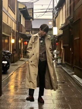 「PUBLIC TOKYO（パブリックトウキョウ）のアイテム（トレンチコート）」を使った、マルさん（メンズ・178cm）の冬コーディネート