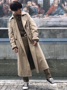 「PUBLIC TOKYO（パブリックトウキョウ）のアイテム（トレンチコート）」を使った、マルさん（メンズ・178cm）の春コーディネート