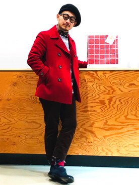 ピーコートを使った「赤」のメンズ人気ファッションコーディネート - WEAR