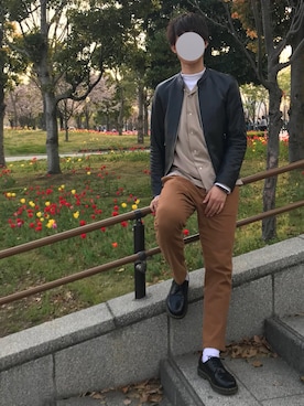 「マーチン」｜「アイテム（ライダースジャケット）」を使った、K.Kさん（メンズ・185cm）の春コーディネート
